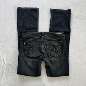 Express Jeans Womens 4 Blue Dark Wash Bootcut Low Rise Embroidered Pocket